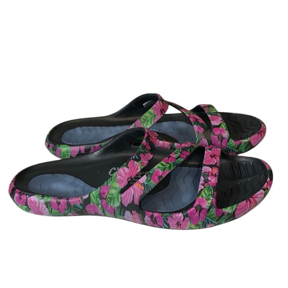 Tony Little CHEEKS Pink & Green Floral Health Comfort Slide- Size 11B - READ